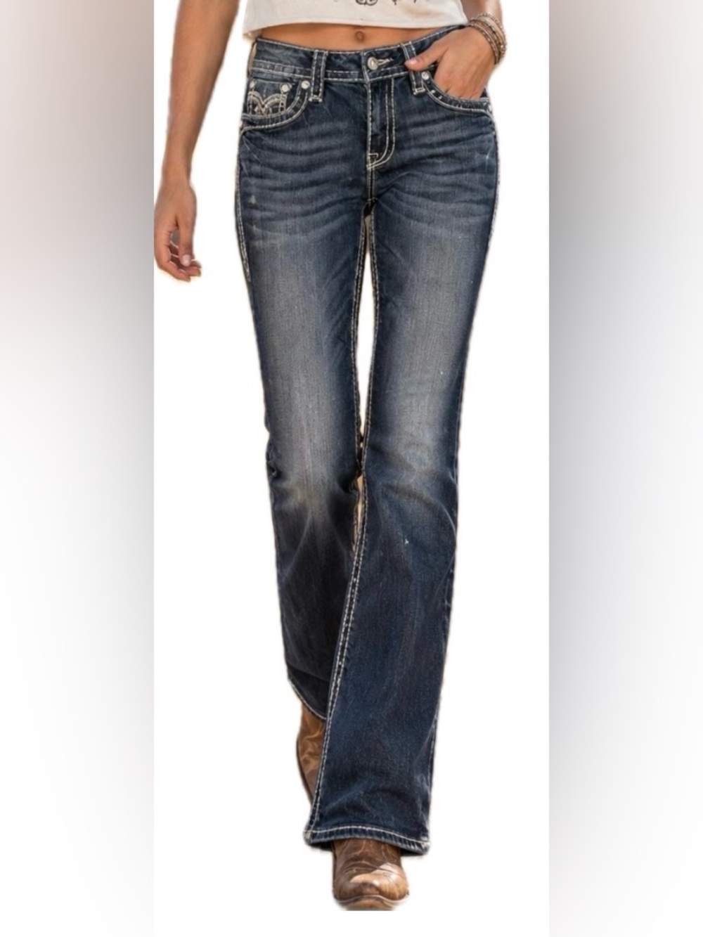 Rock Revival Darcy Boot Cut Jeans. Mid Rise. Dark Wash. Women’s Size 32x28.